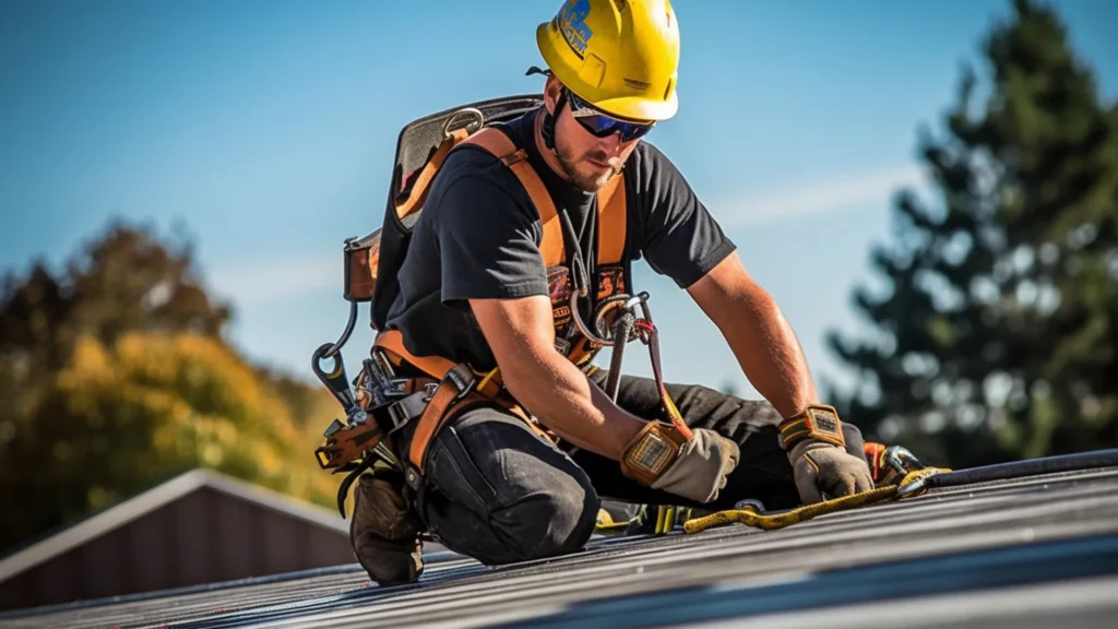 trusted roofing contractors in Mishawaka IN inspecting roof